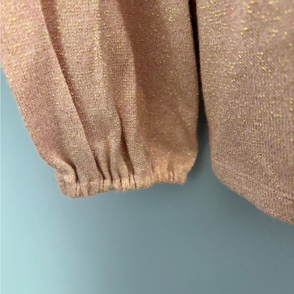 Talbots Long Sleeve Top Womens Size Medium Petite Pink Shimmer Metallic Tie Neck - Picture 5 of 7